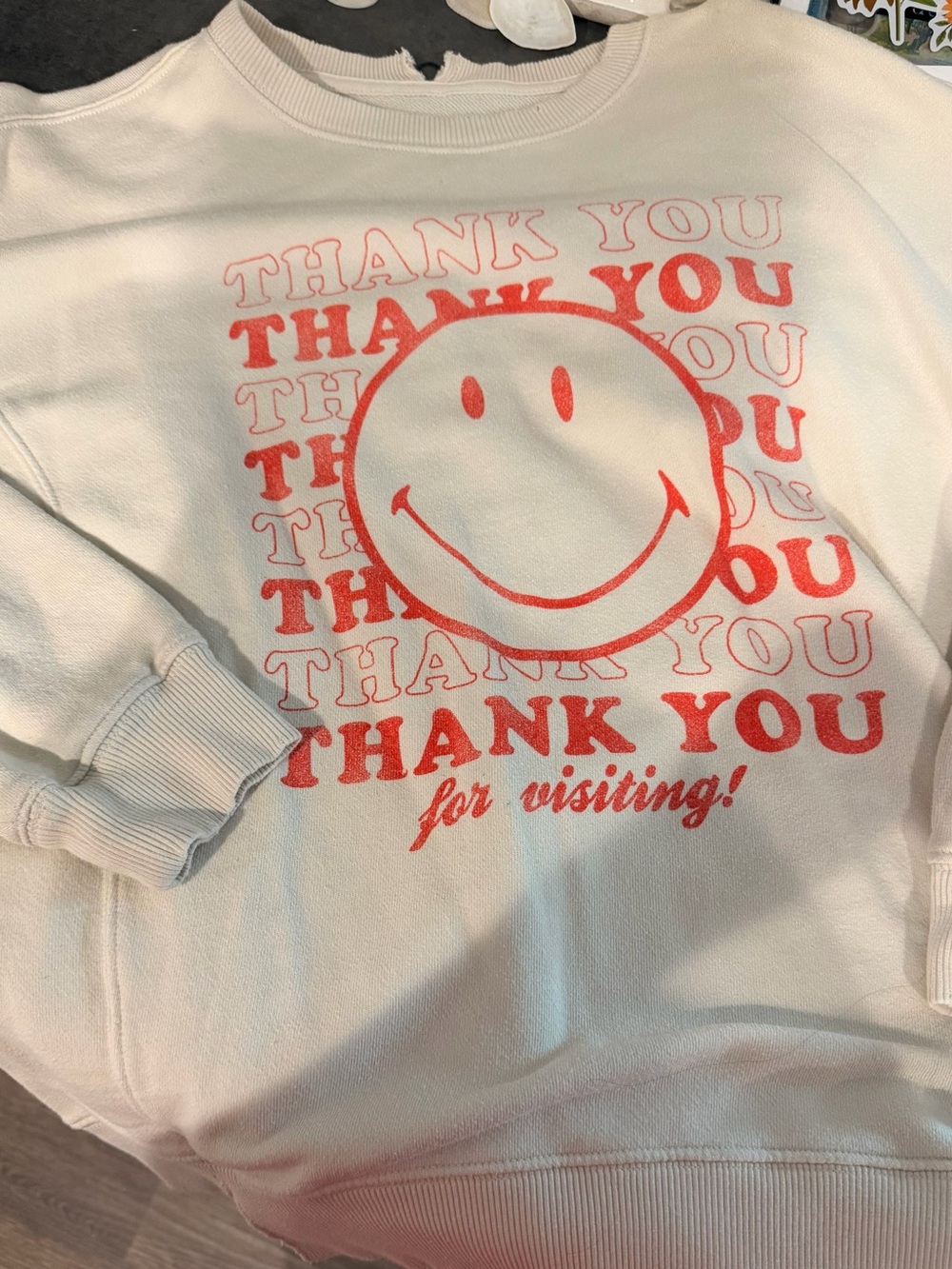 aerie Cream Sweatshirt with Red Smile Graphic